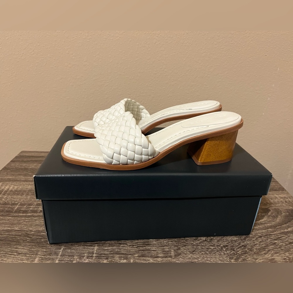 Bernardo White Woven Block Heel Sandals
